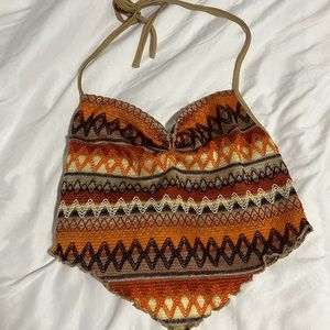 Geo Print Tie Backless Hanky Hem Halter Top